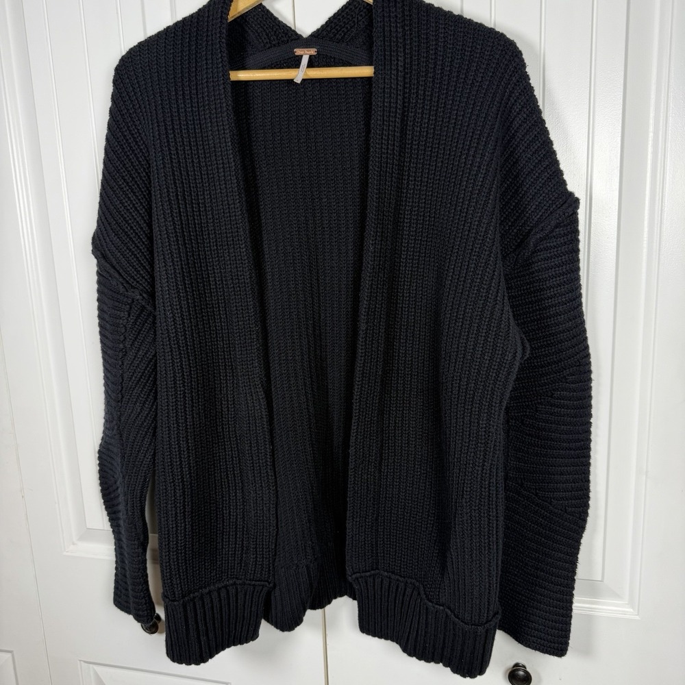 Free People Open Chunky Knit Cardigan Women's Size Small Black Long Sleeve - Picture 2 of 7